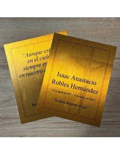 Placa de aluminio sublimada en acabado oro cepillado para uso conmemorativo y lápidas.
