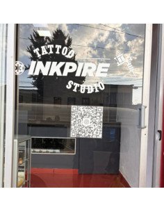 Rotulación comercial en vinil de corte azul y blanco para estudio de tatuajes 2