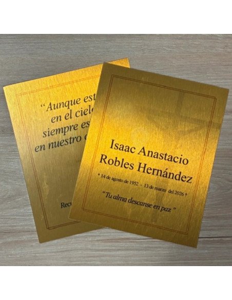 Placas de aluminio personalizadas 20 × 30 cm en acabado oro