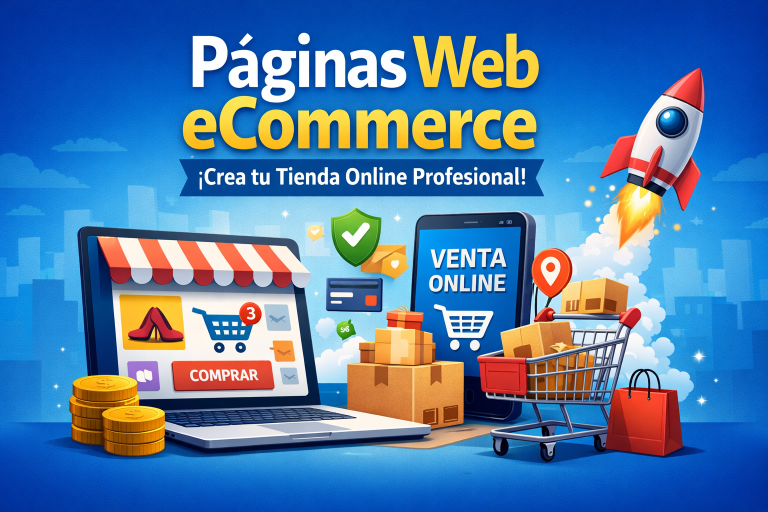 Página web ecommerce profesional mostrando tienda en línea con catálogo de productos y carrito de compras